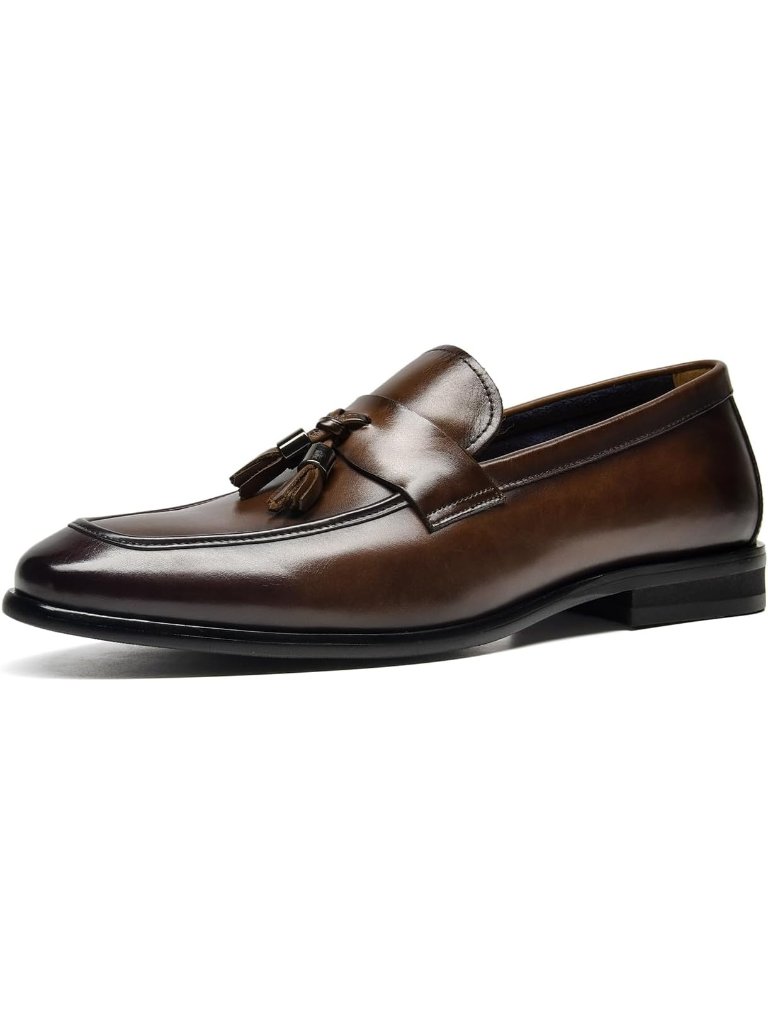 Women's Brown Leather Loafers Dress Slip On Tassel Loafer Shoes Business Causal